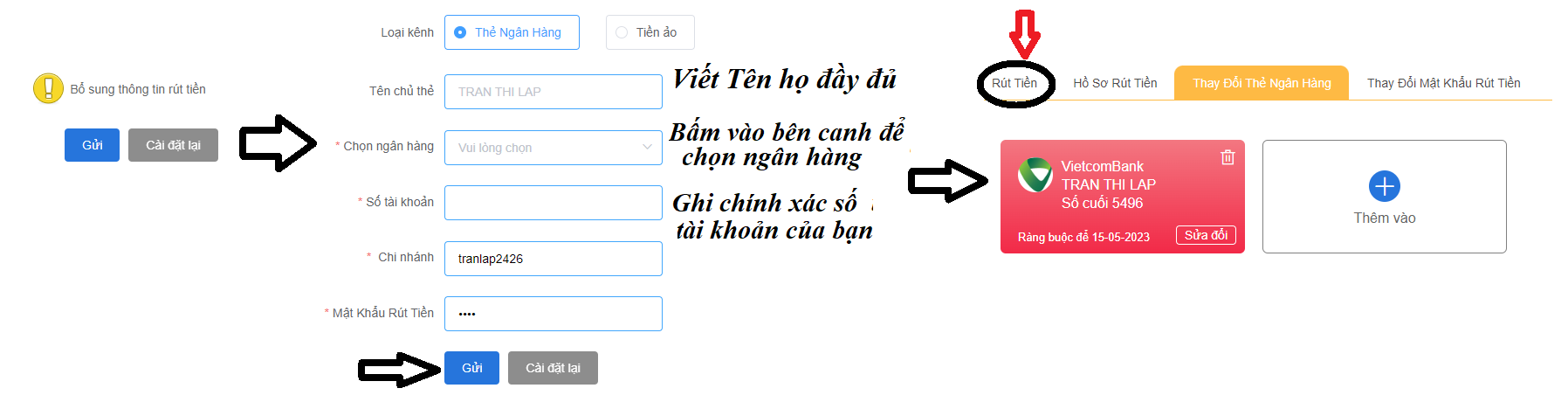 Cập nhật thông tin ngân hàng